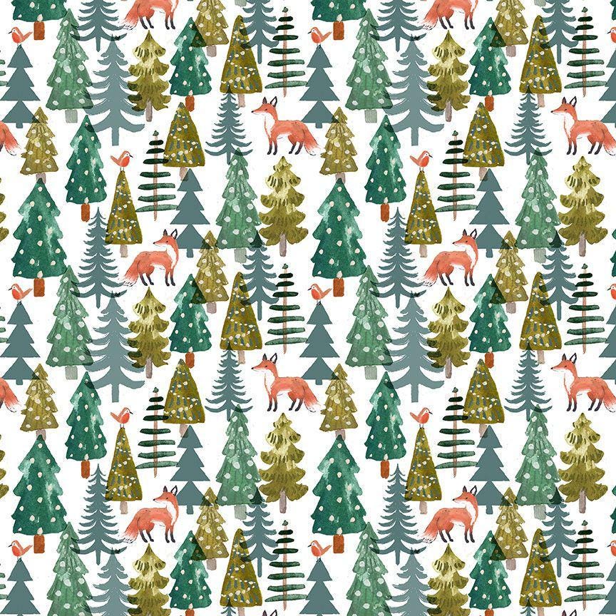 Fox Forest Fabric - By Dear Stella - Baby, It's Cold Outside Collection - Cotton By The Yard - Winter Animal Pattern