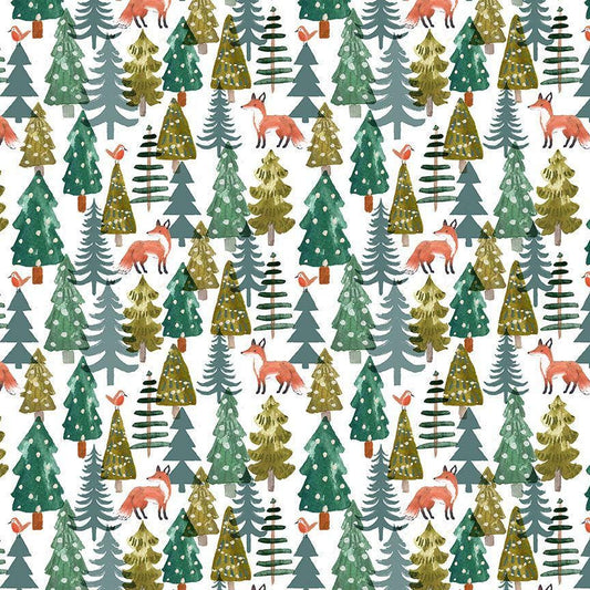 Fox Forest Fabric - By Dear Stella - Baby, It's Cold Outside Collection - Cotton By The Yard - Winter Animal Pattern
