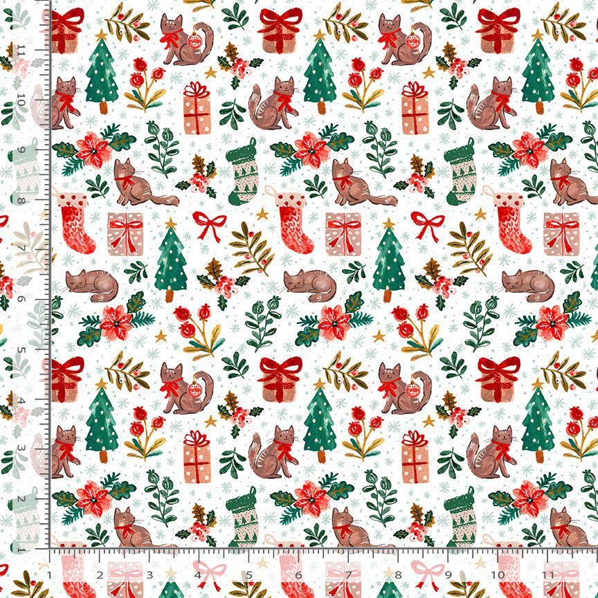 Holiday Cats Fabric - By Dear Stella - Baby, It's Cold Outside Collection - Cotton By The Yard - Winter Animal Pattern