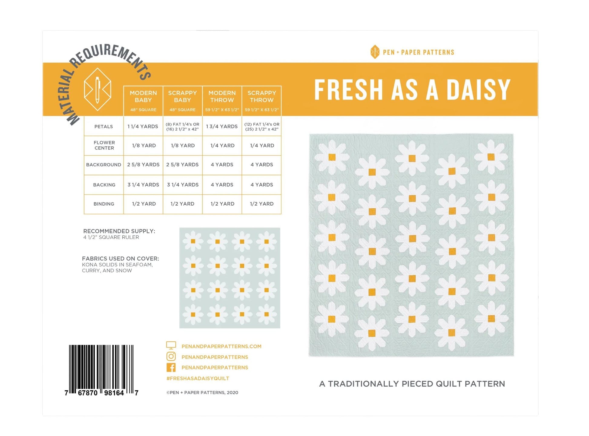 Fresh As A Daisy Quilt Pattern - Floral Sewing Template with Little Fawn Fabric Design by Pen + Paper Patterns