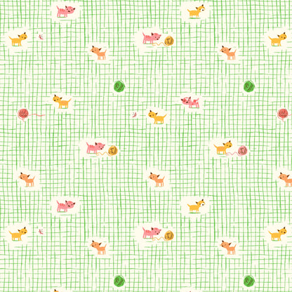 Kitten Plaid Fabric by the Yard, Cat Cotton Print Fabric for Sewing & Crafts, by Heather Ross, Oeko-Tex Certified Windham Fabrics