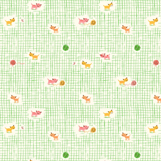 Kitten Plaid Fabric by the Yard, Cat Cotton Print Fabric for Sewing & Crafts, by Heather Ross, Oeko-Tex Certified Windham Fabrics