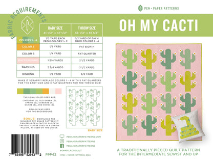 Oh My Cacti Quilt Pattern by Pen + Paper Patterns | Modern Quilt | Printed Pattern | Little Fawn Fabric