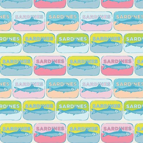 Mar de Sardinhas Fabric – Coastal Fish Print by AGF Studio – Costeira Collection – Ocean Cotton Fabric by the Yard