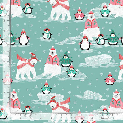 Christmas Cotton Fabric - from Sleight It Ain't Snow Collection by Dear Stella - Polar Bears And Penguins Print