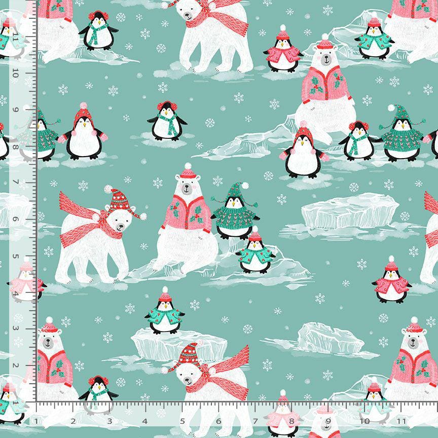 Christmas Cotton Fabric - from Sleight It Ain't Snow Collection by Dear Stella - Polar Bears And Penguins Print