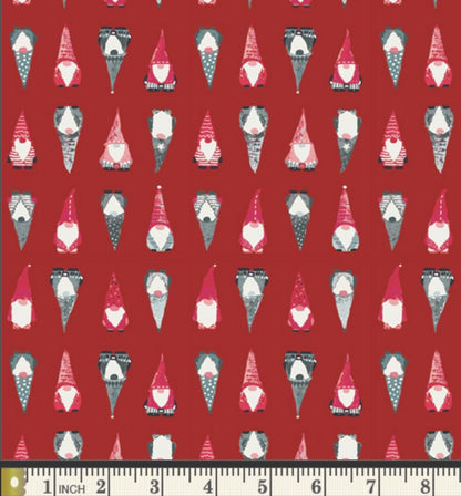 Playful Gnomes Berry – Premium Cotton by the Yard – ADVENTALE Collection by Katarina Roccella – Art Gallery Fabrics, Holiday Print