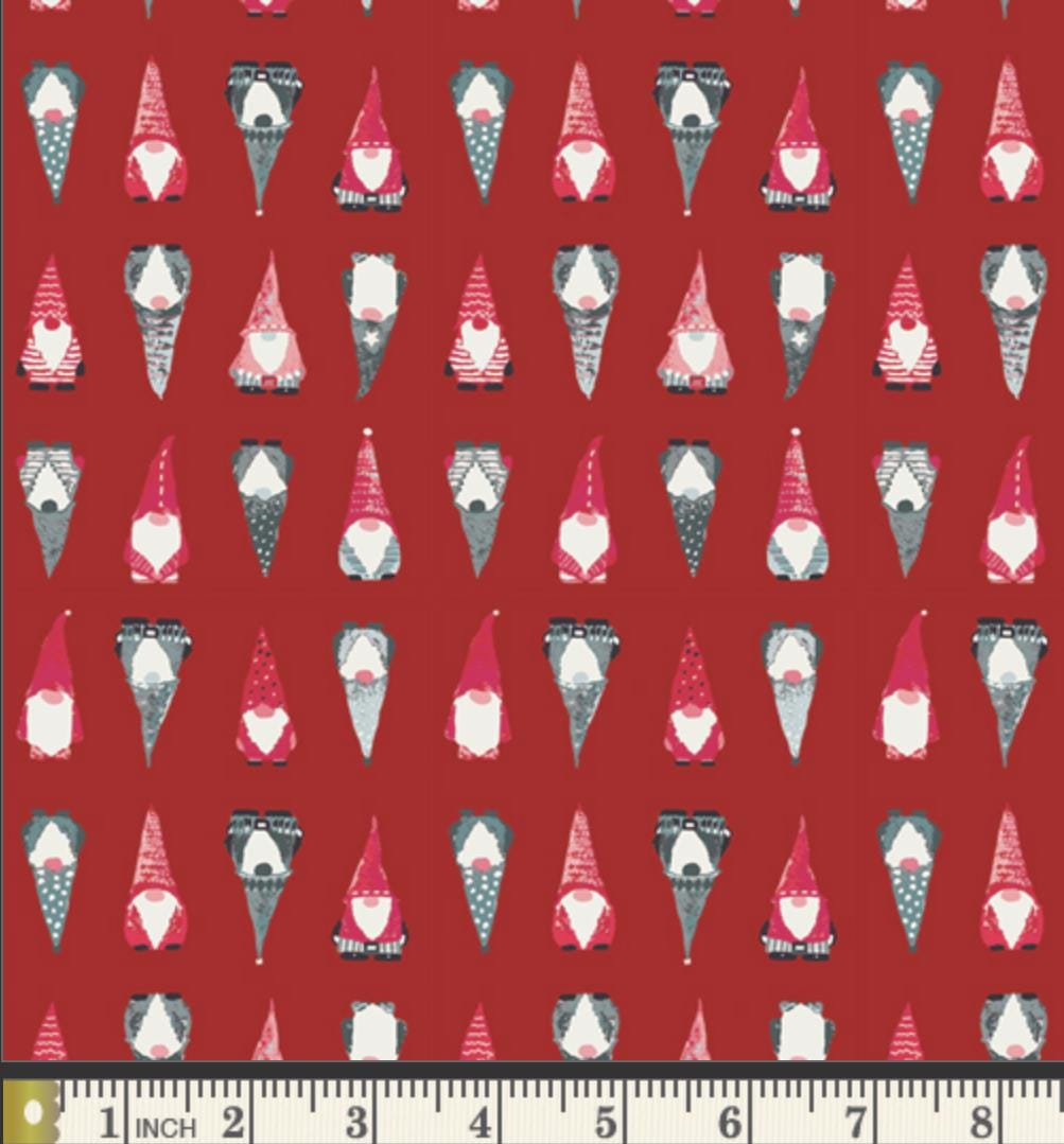 Playful Gnomes Berry – Premium Cotton by the Yard – ADVENTALE Collection by Katarina Roccella – Art Gallery Fabrics, Holiday Print