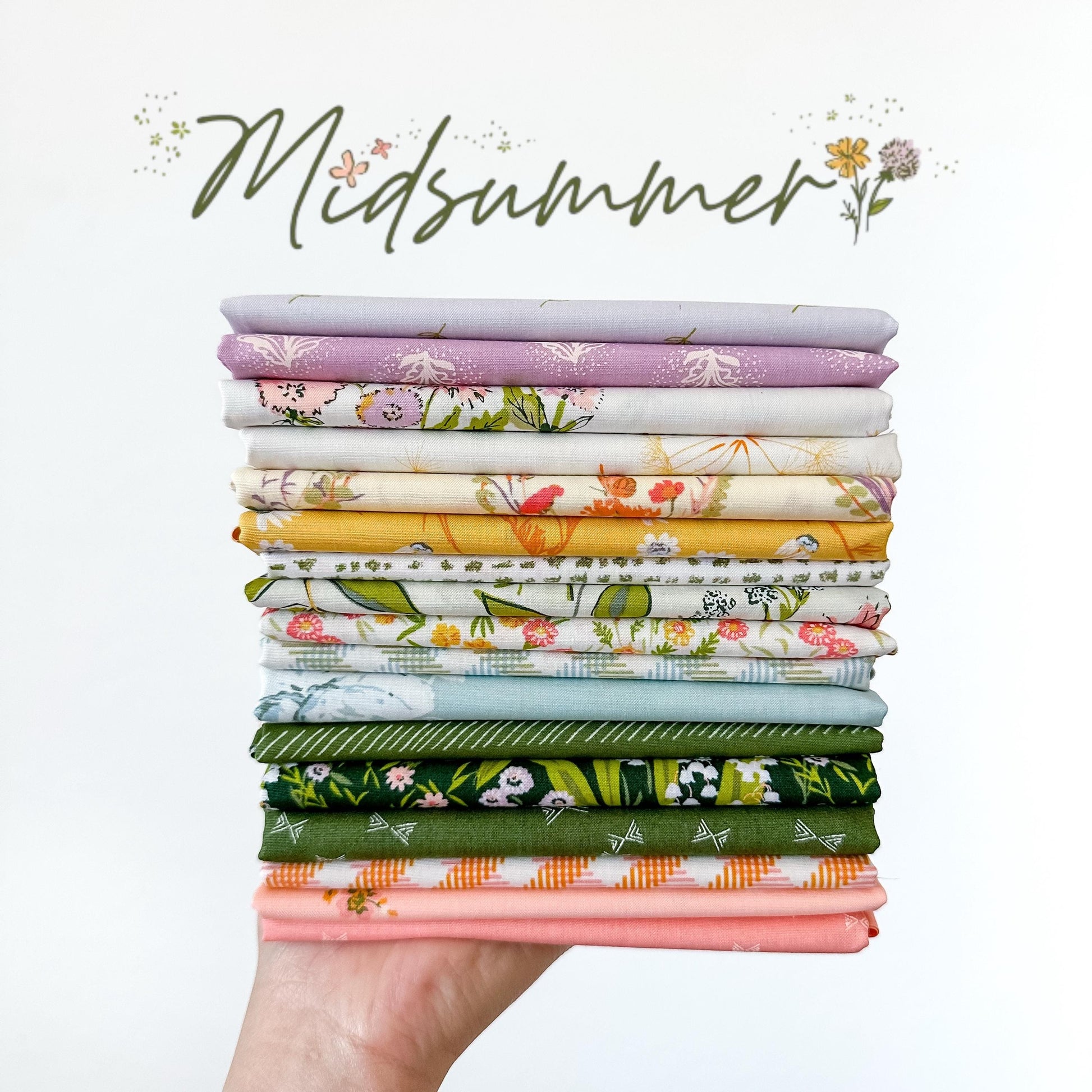 Midsummer Fabric Bundle – 17 Pc Half Yard Fat Quarter, or Quarter Yard Cuts – Art Gallery Fabrics by Sharon Holland – Floral Quilting Cotton