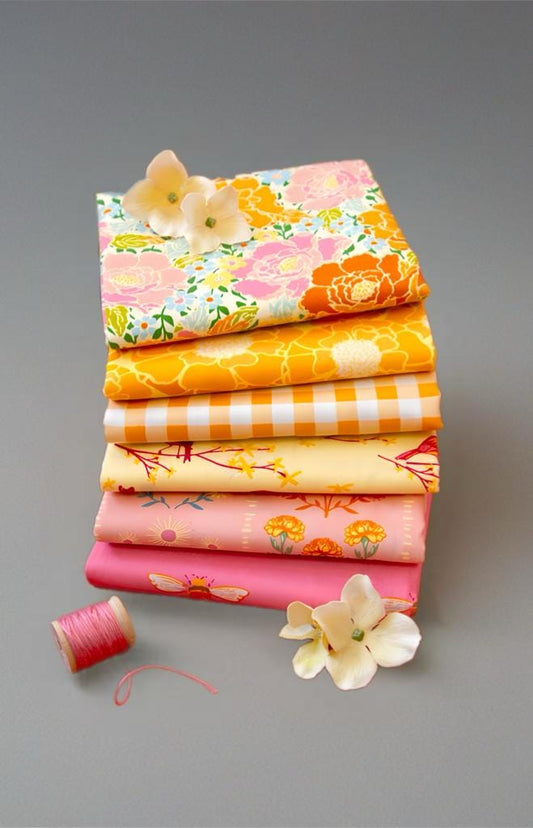 Golden Hour Garden – 6 Pc Marigold Fabric Bundle by Maureen Cracknell – Half Yard, Quarter Yard, or Fat Quarter Cuts – Art Gallery Fabrics