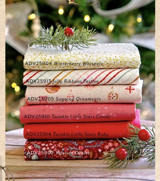 Twinkleberry Holiday Christmas Fabric Bundle – 6 Pc Half Yard, Fat Quarter, or Quarter Yard Cuts – Adventale by Katarina Roccella – AGF