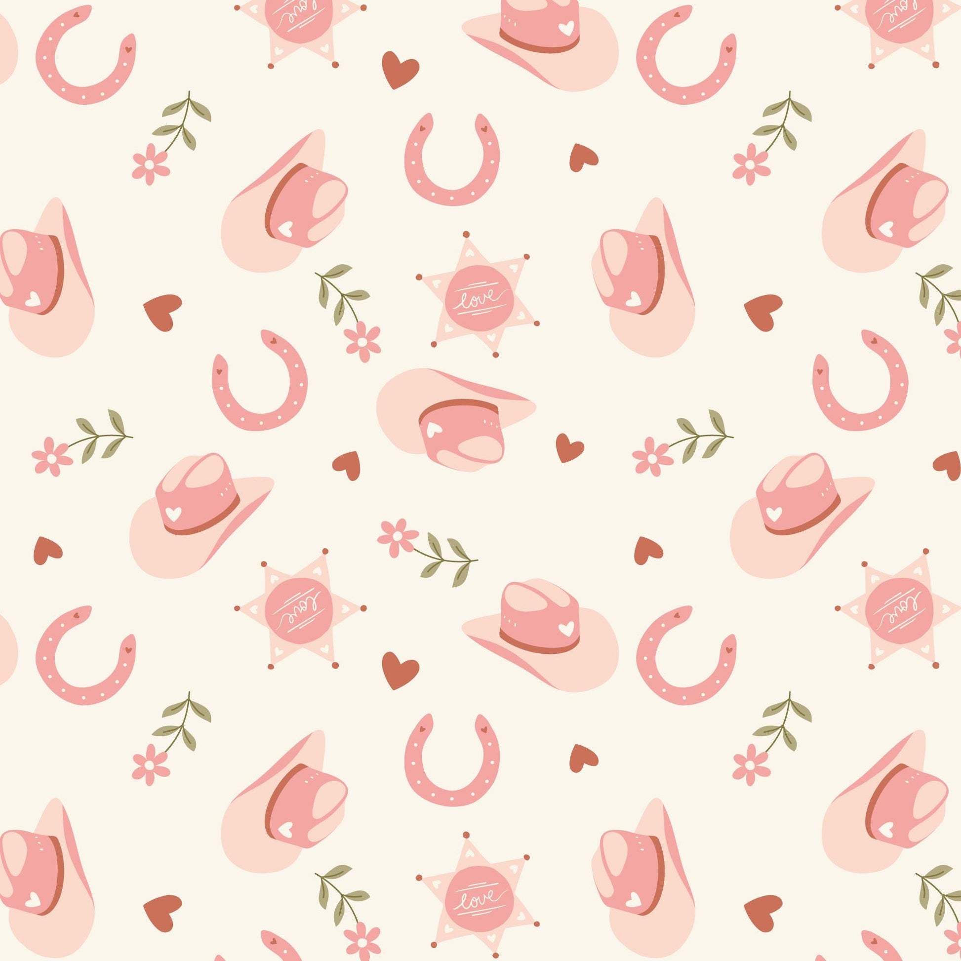 Rodeo Romance In Pink, Fabric by the Yard, 100% Organic Cotton, By Cloud9 Fabrics, Petals and Pony Luck Collection, Cowboy Print
