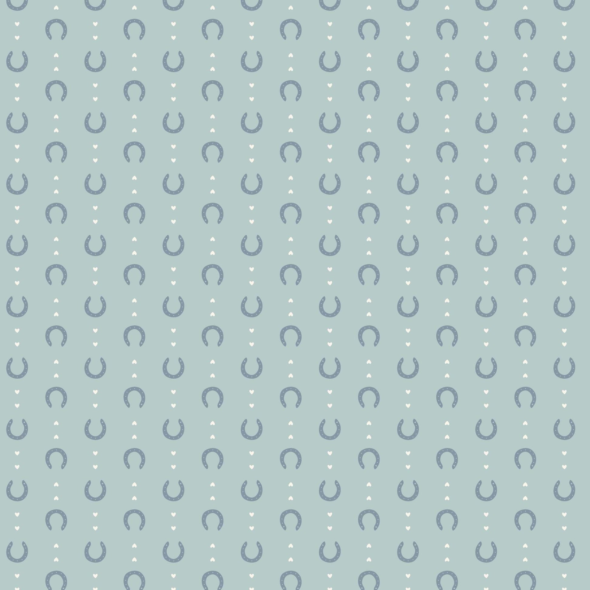 Lucky in Love | Blue, Fabric by the Yard, 100% Organic Cotton, By Cloud9 Fabrics, Petals and Pony Luck Collection, Cowboy Print