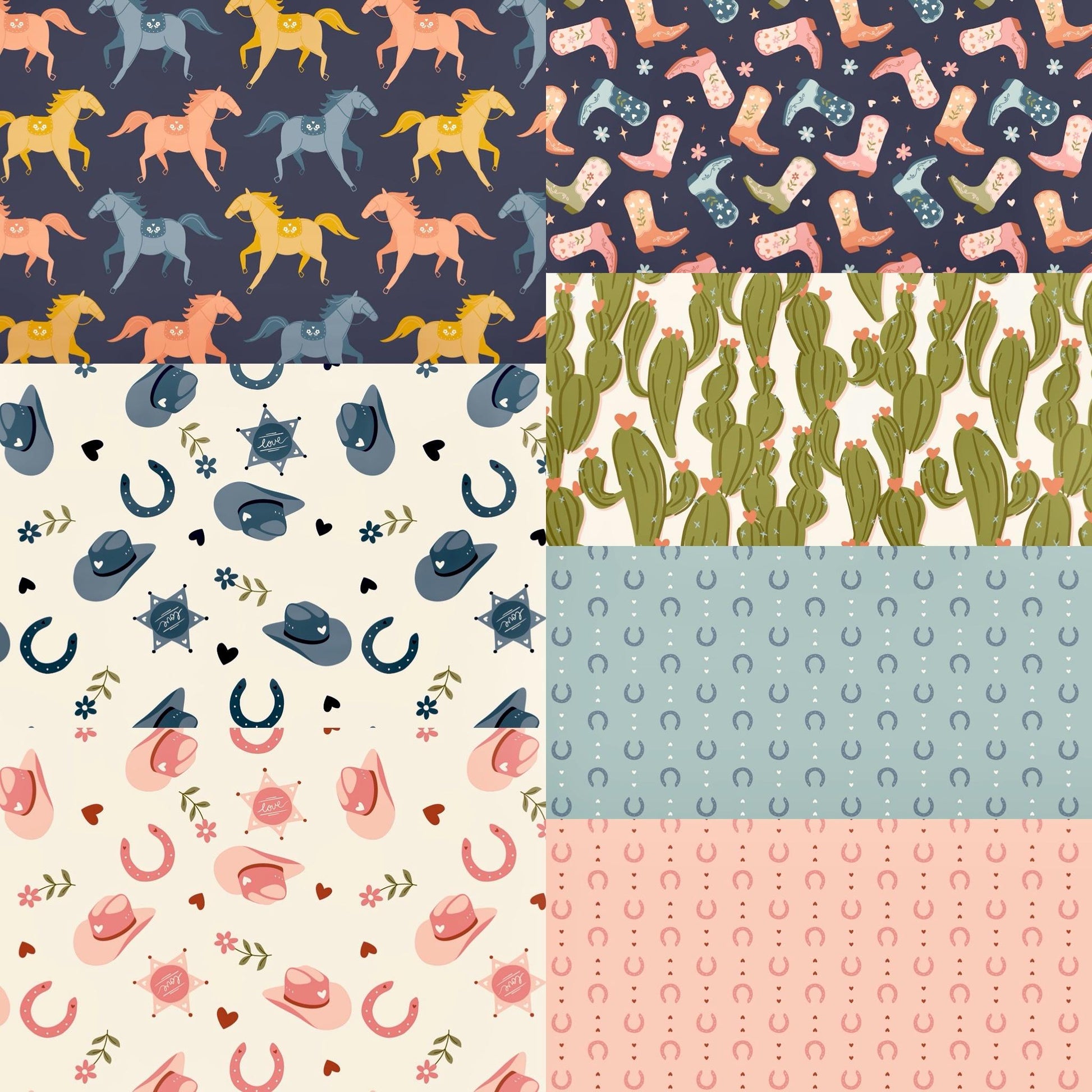 Petals & Pony Luck – 7pc Cloud9 Fabrics Bundle – Half Yard, Fat Quarter, or Quarter Yard Set