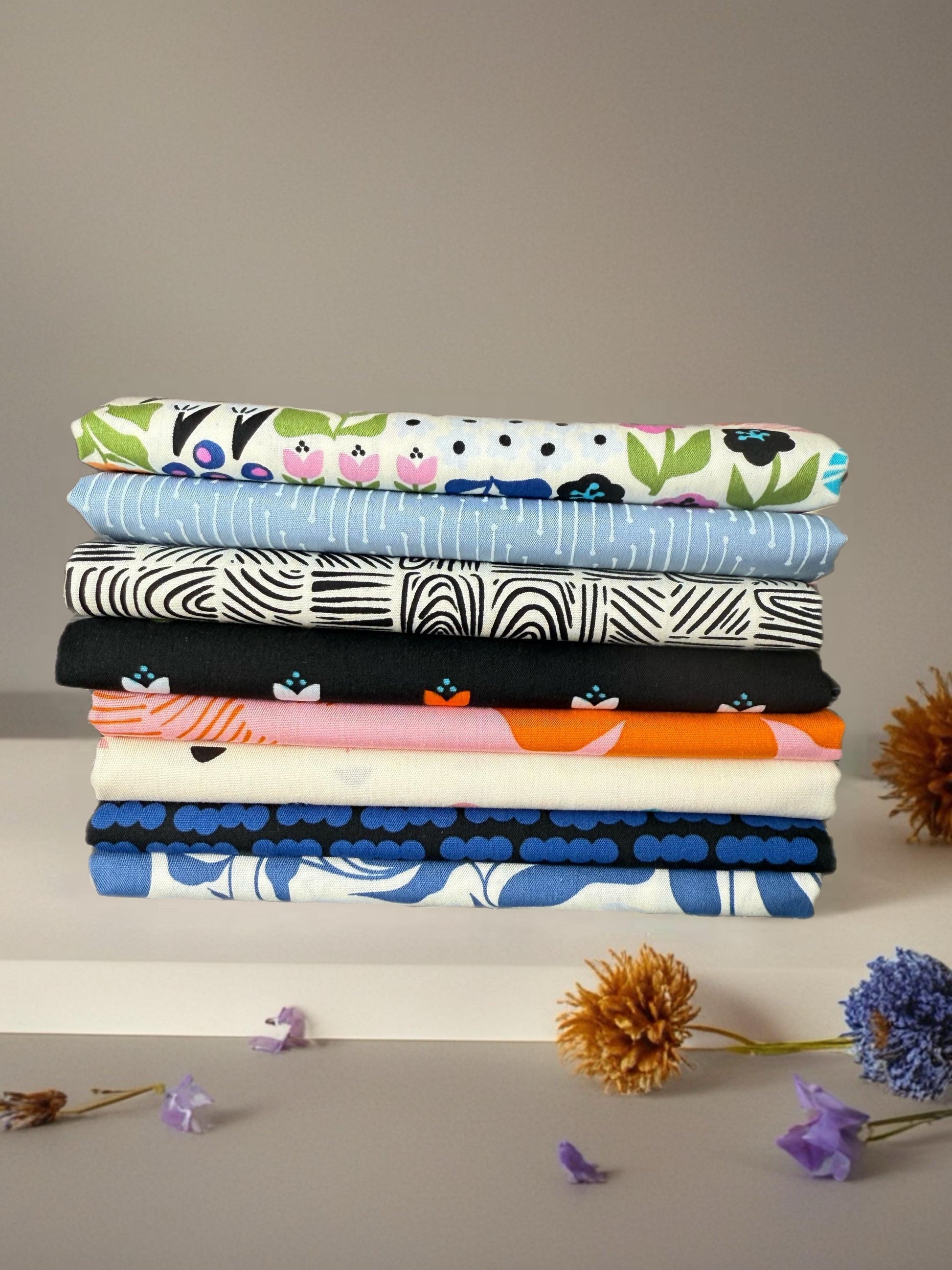 Modernista Fabric Bundle – The Cur8tor 8 Pc Set by AGF Studio – Half Yard, Fat Quarter, or Quarter Yard – Modern Floral Cotton Collection