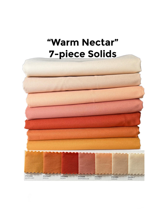 Pure Solids “Warm Nectar" Fabric Bundle – 7pc AGF Set – Fat Quarter, Quarter Yard, or Half Yard Cotton Solids