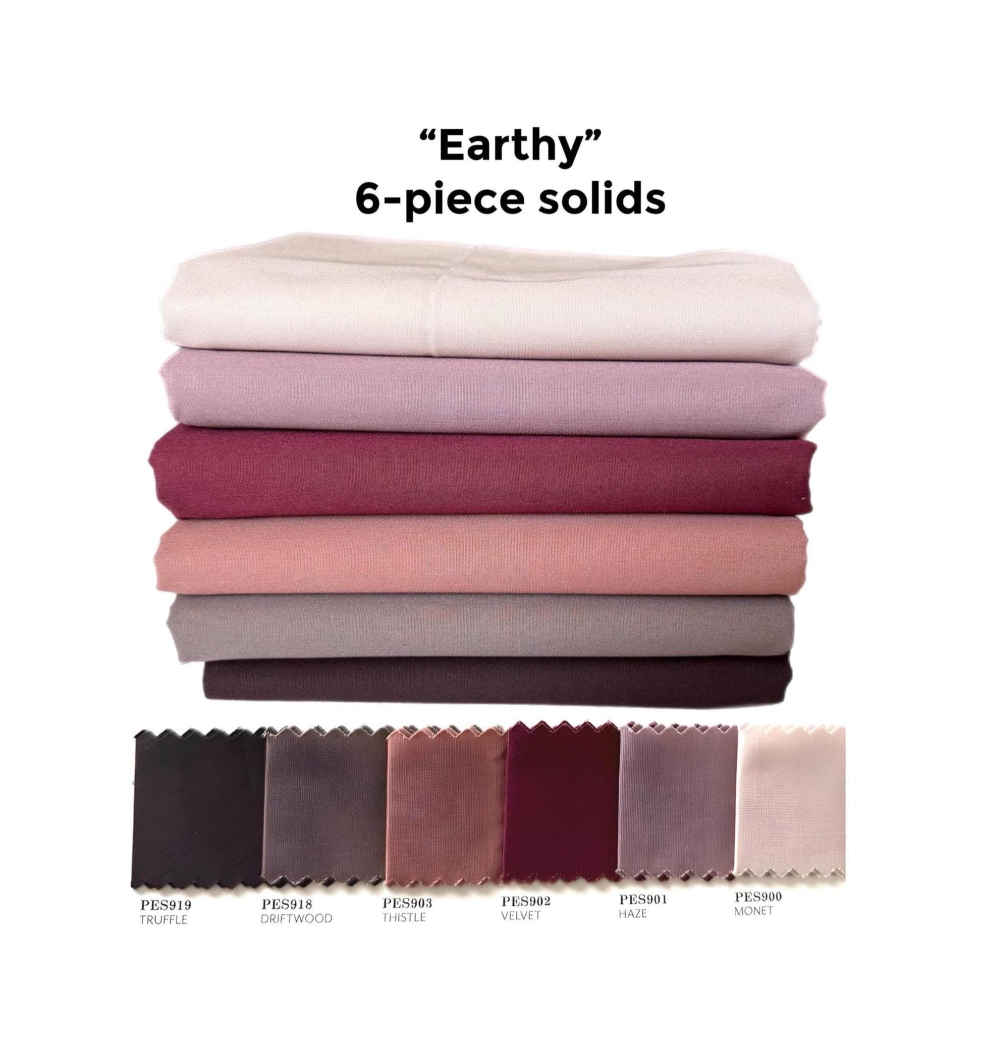 Pure Solids “Earthy” Fabric Bundle – 6pc AGF Set – Fat Quarter, Quarter Yard, or Half Yard Cotton Solids