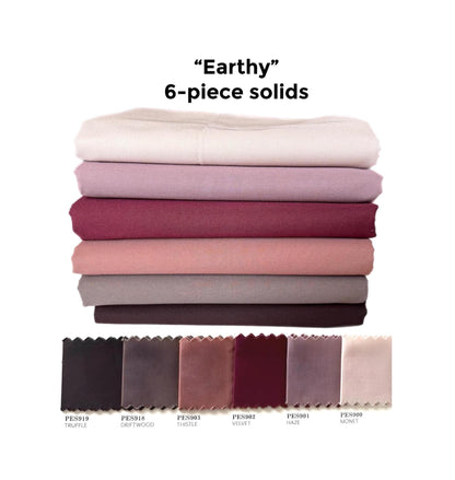 Pure Solids “Earthy” Fabric Bundle – 6pc AGF Set – Fat Quarter, Quarter Yard, or Half Yard Cotton Solids