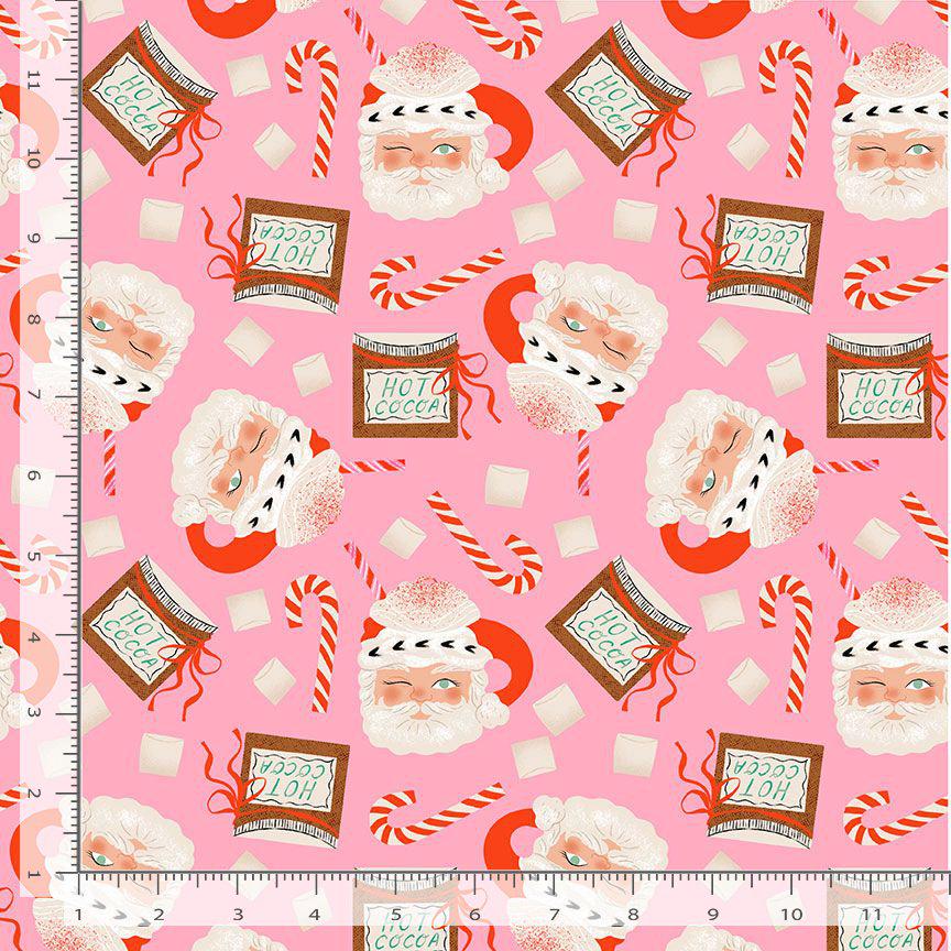 Santa Mugs Fabric, By Dear Stella, HOLLY JOLLY Collection, Cotton By The Yard, Christmas Pattern