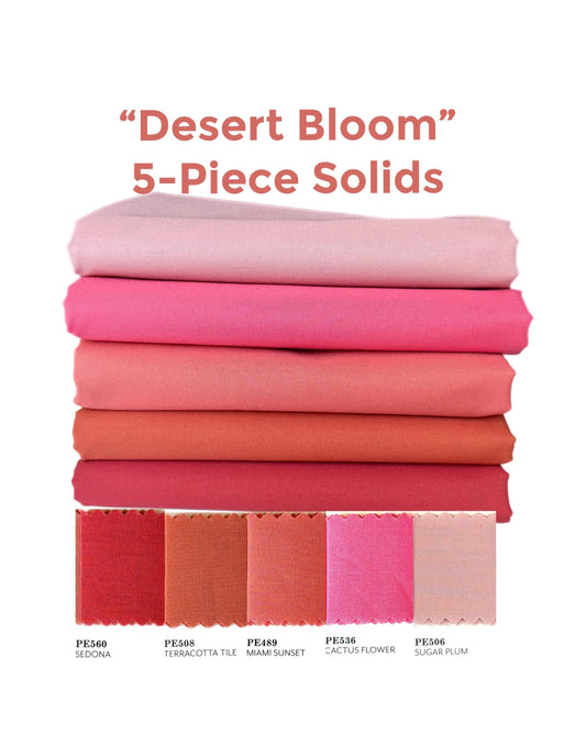 Pure Solids “Desert Bloom” Fabric Bundle – 5pc AGF Set – Fat Quarter, Quarter Yard, or Half Yard Cotton Solids