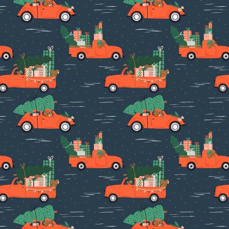 Holiday Haulin' Hounds – Midnight Metallic Fabric by Dominika Godette – Merry Pawmas Collection – Christmas Cotton Fabric by the Yard