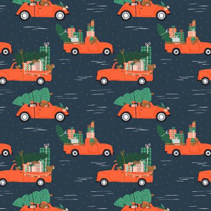Holiday Haulin' Hounds – Midnight Metallic Fabric by Dominika Godette – Merry Pawmas Collection – Christmas Cotton Fabric by the Yard
