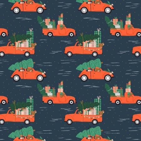 Holiday Haulin' Hounds – Midnight Metallic Fabric by Dominika Godette – Merry Pawmas Collection – Christmas Cotton Fabric by the Yard