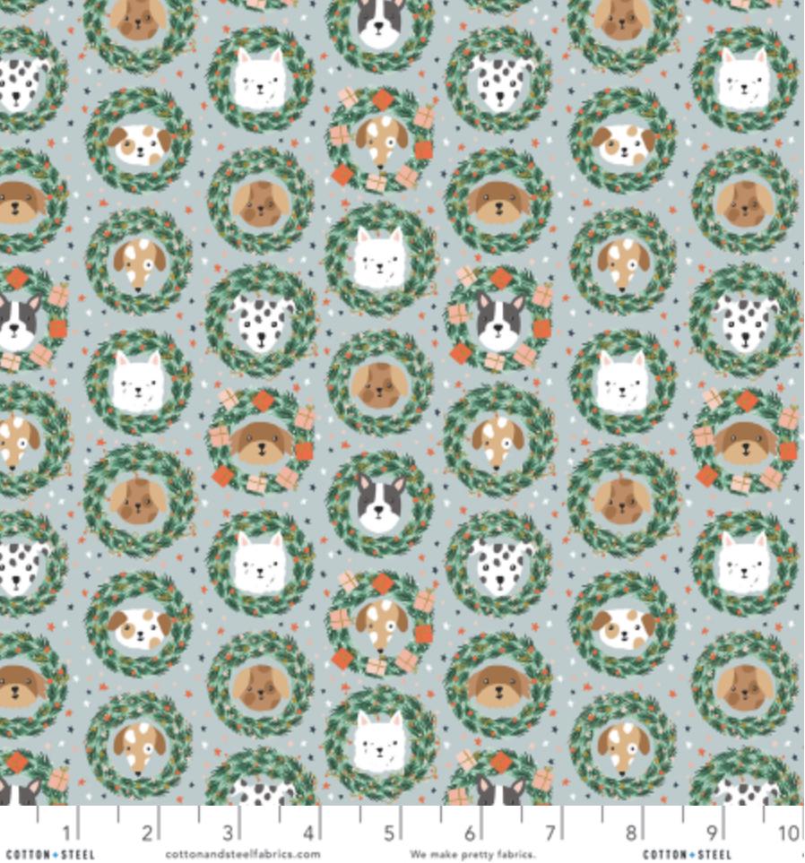 Bark And Bough – Sky Metallic Fabric by Dominika Godette – Merry Pawmas Collection – Christmas Cotton Fabric by the Yard