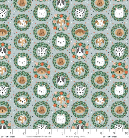 Bark And Bough – Sky Metallic Fabric by Dominika Godette – Merry Pawmas Collection – Christmas Cotton Fabric by the Yard