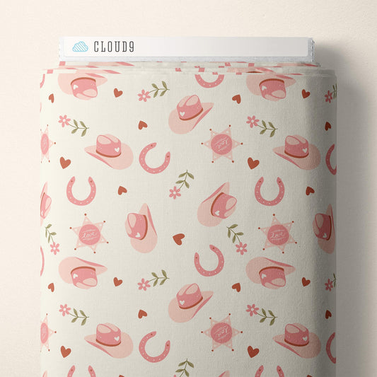 Rodeo Romance In Pink, Fabric by the Yard, 100% Organic Cotton, By Cloud9 Fabrics, Petals and Pony Luck Collection, Cowboy Print