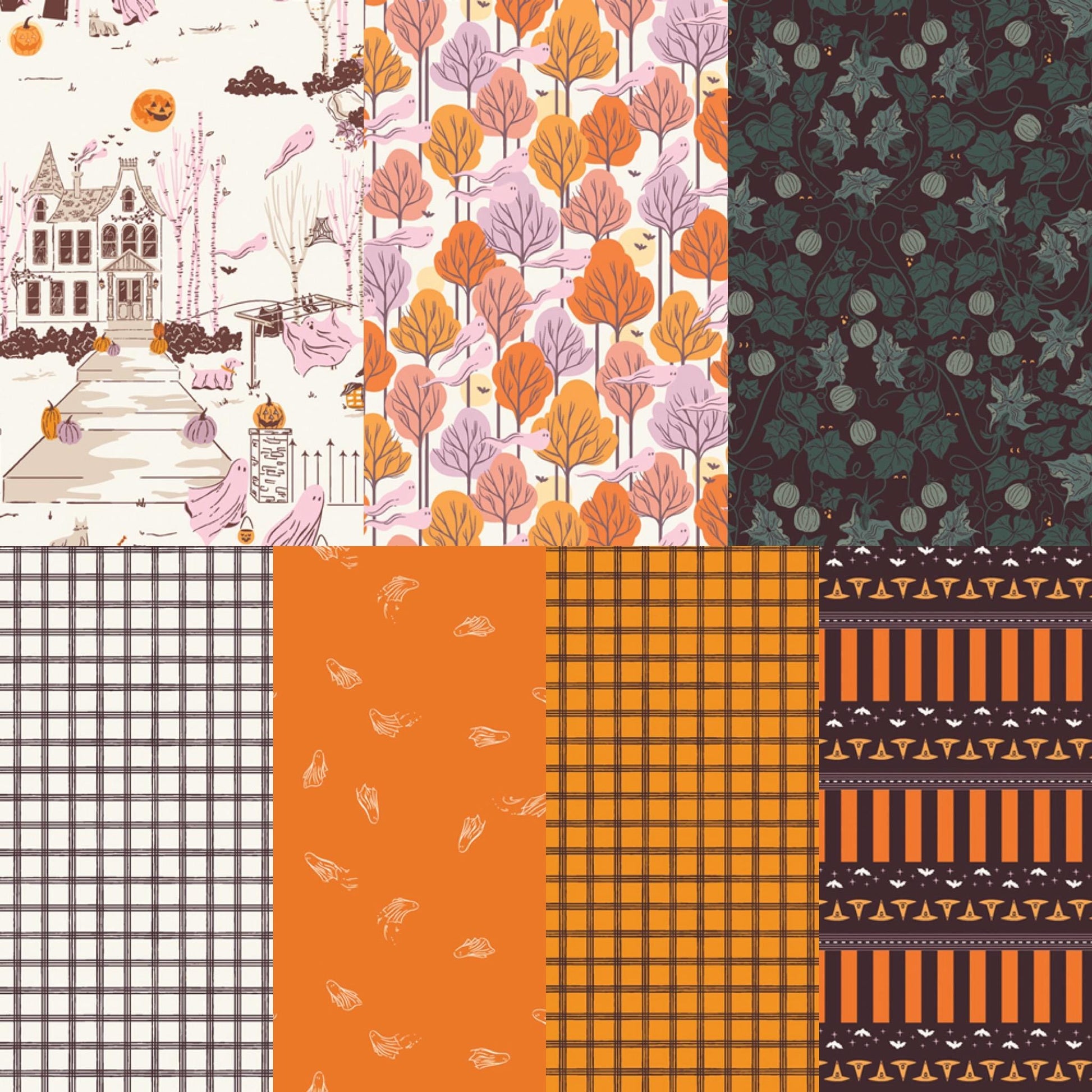 Haunted Harvest – 11pc AGF Fabric Bundle – Ghostly & Haunted Prints + Pure Solids – Fat Quarter or Half Yard Precut Cotton