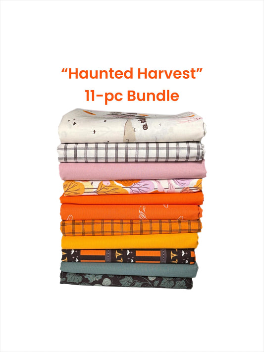 Haunted Harvest – 11pc AGF Fabric Bundle – Ghostly & Haunted Prints + Pure Solids – Fat Quarter or Half Yard Precut Cotton