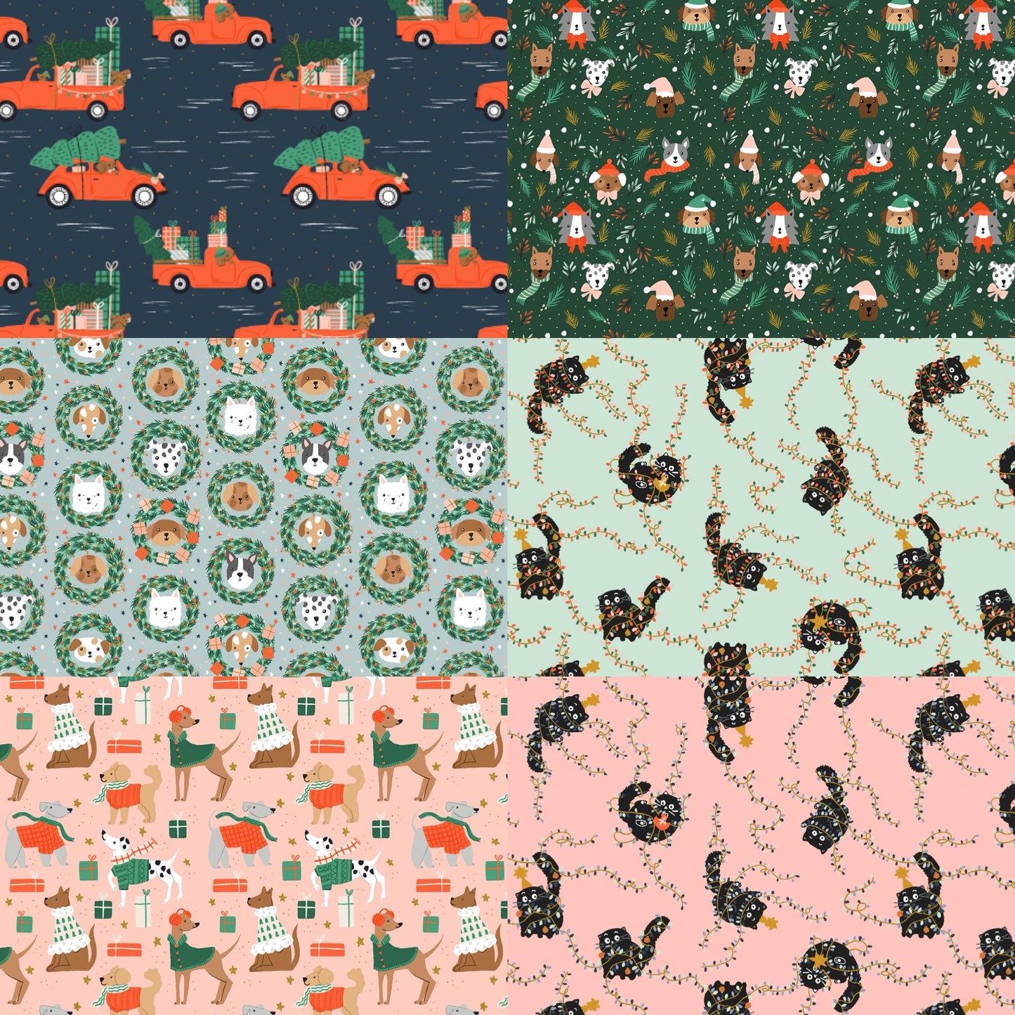 Jingle Paws – Cat & Dog Christmas in Gold Metallic Bundle – 6pc Cotton And Steel Holiday Fabrics | Fat Quarter, Quarter Yard, Half Yard Cuts