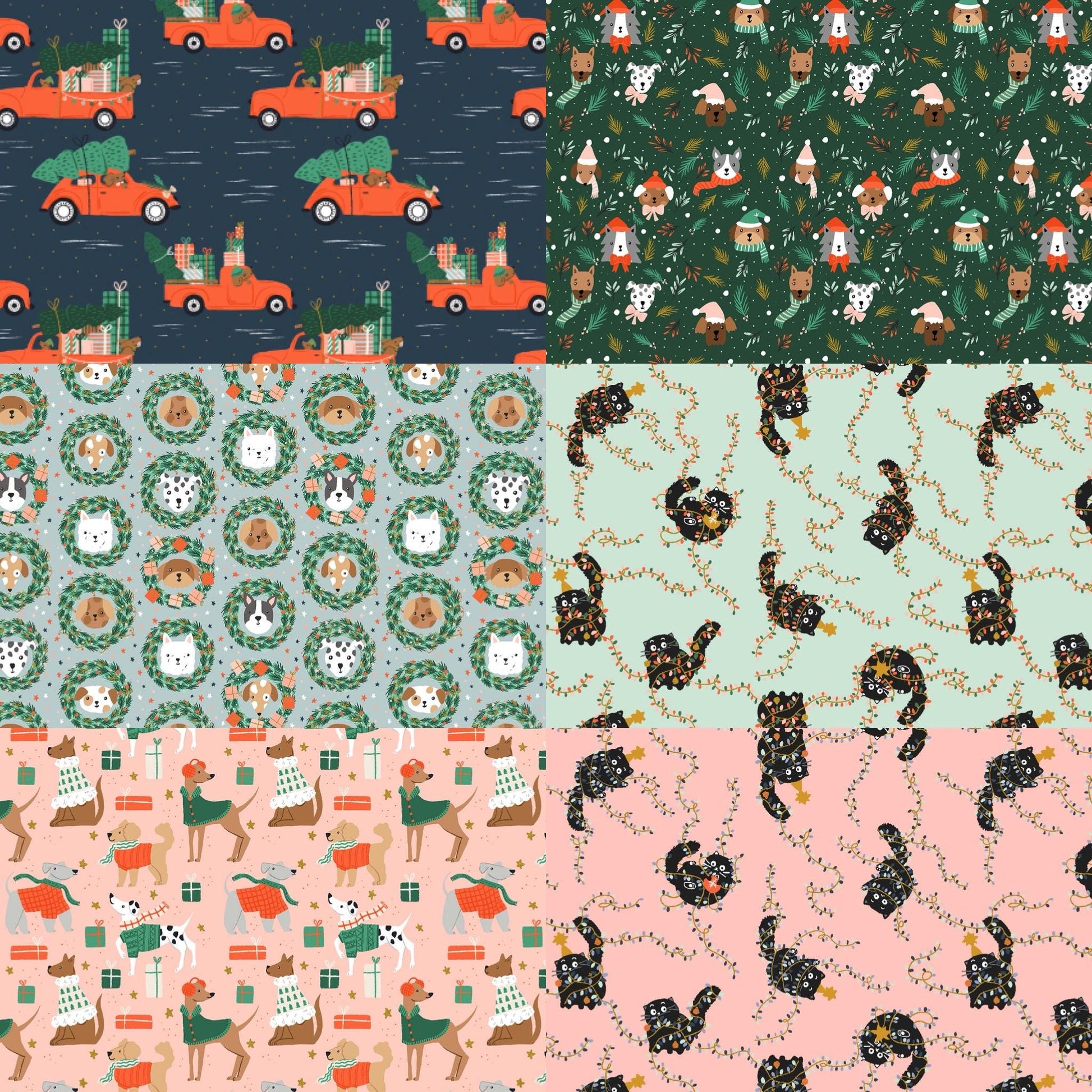 Jingle Paws – Cat & Dog Christmas in Gold Metallic Bundle – 6pc Cotton And Steel Holiday Fabrics | Fat Quarter, Quarter Yard, Half Yard Cuts