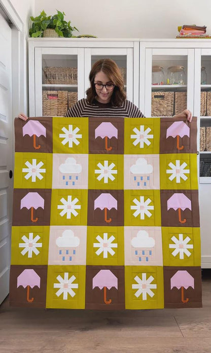 Printed Pattern for Quilt with Umbrella and Flower Blocks - Chance Of Rain - Traditional Piecing Pattern by Pen + Paper Patterns