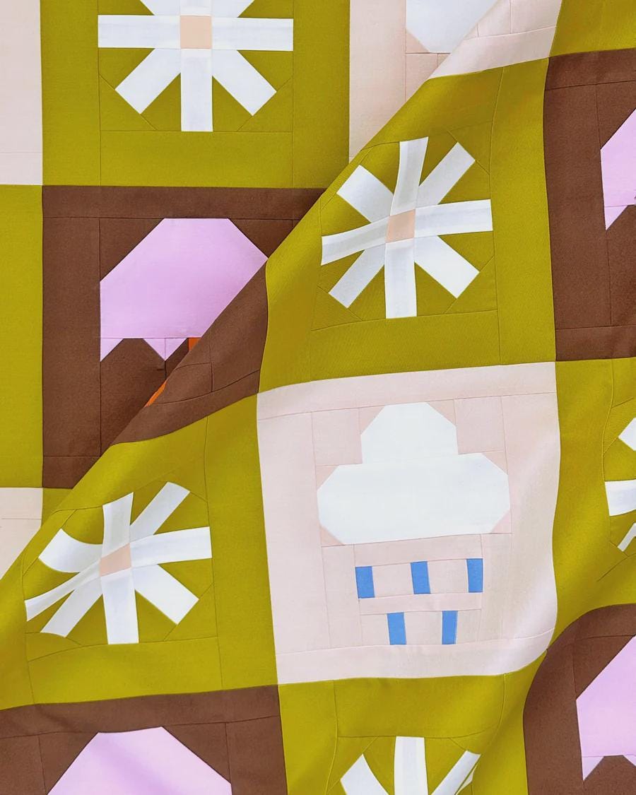 Printed Pattern for Quilt with Umbrella and Flower Blocks - Chance Of Rain - Traditional Piecing Pattern by Pen + Paper Patterns