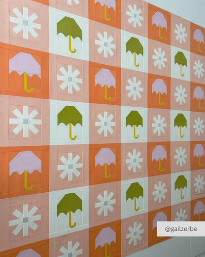 Printed Pattern for Quilt with Umbrella and Flower Blocks - Chance Of Rain - Traditional Piecing Pattern by Pen + Paper Patterns