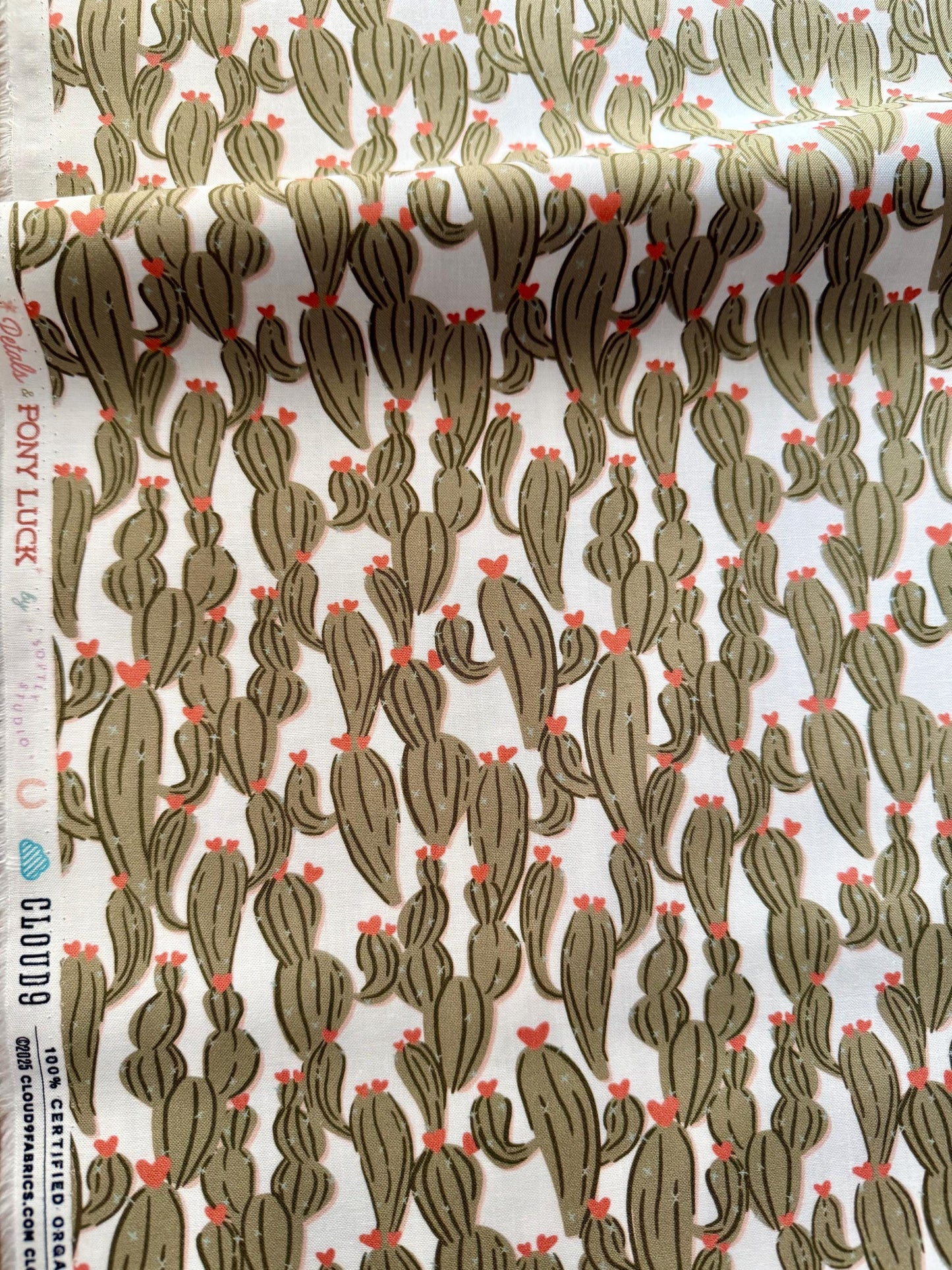 Cactus Kisses, Fabric by the Yard, 100% Organic Cotton, By Cloud9 Fabrics, Petals and Pony Luck Collection, Western Desert Print