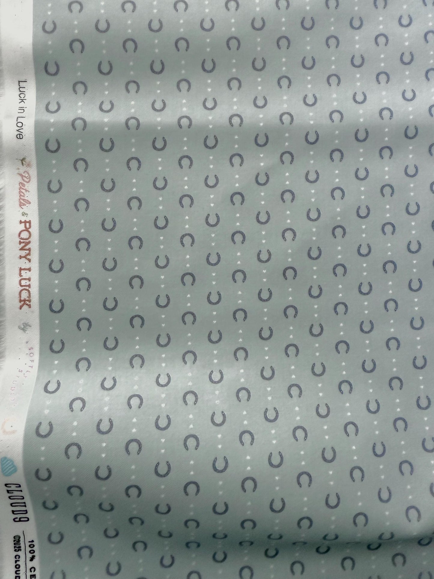 Lucky in Love | Blue, Fabric by the Yard, 100% Organic Cotton, By Cloud9 Fabrics, Petals and Pony Luck Collection, Cowboy Print