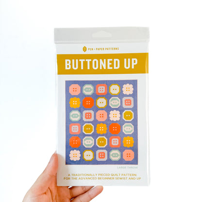 Buttoned Up Quilt Pattern – Large & Small Throw Sizes with Bonus Heart Block | Modern Pieced Quilt Printed Pattern for Confident Beginners