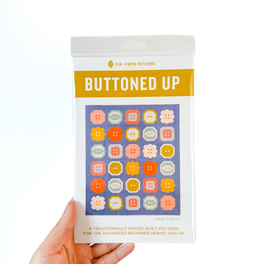 Buttoned Up Quilt Pattern – Large & Small Throw Sizes with Bonus Heart Block | Modern Pieced Quilt Printed Pattern for Confident Beginners