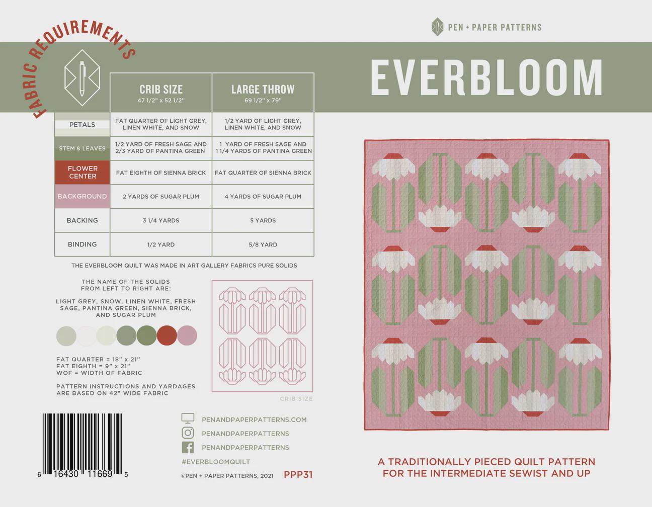 Everbloom Quilt Pattern – Crib & Large Throw Sizes | Modern Floral-Inspired Quilt Design for Intermediate Sewists (Printed Pattern)