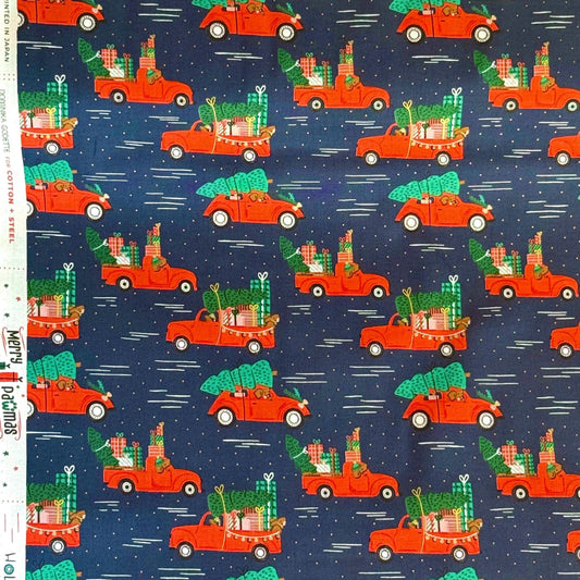 Holiday Haulin' Hounds – Midnight Metallic Fabric by Dominika Godette – Merry Pawmas Collection – Christmas Cotton Fabric by the Yard
