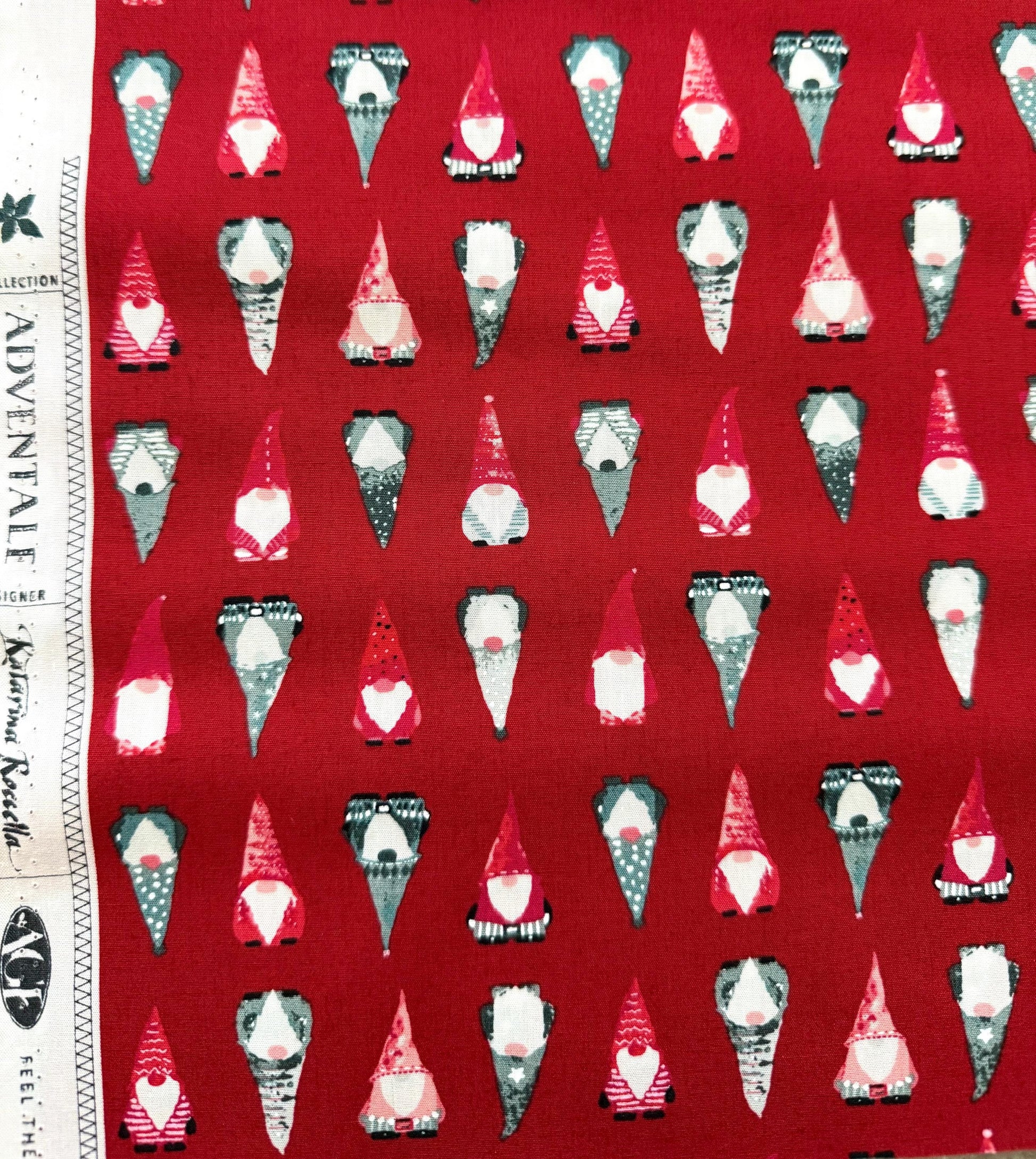 Playful Gnomes Berry – Premium Cotton by the Yard – ADVENTALE Collection by Katarina Roccella – Art Gallery Fabrics, Holiday Print