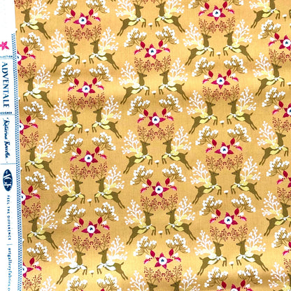 Fawns & Flowers Gold Metallic – Premium Cotton by the Yard – ADVENTALE Collection by Katarina Roccella – Art Gallery Fabrics, Holiday Print