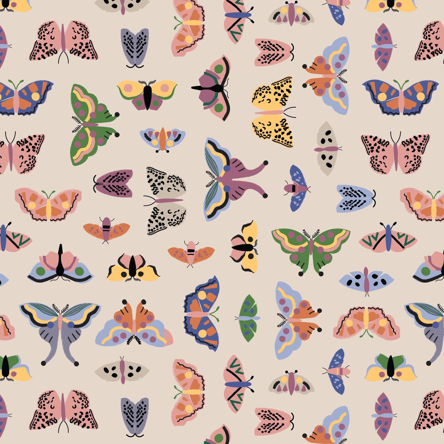 Wing Study, Fabric by the Yard, 100% Organic Cotton, By Leah Duncan for Cloud9 Fabrics, Fern Grove Collection, Butterfly Print