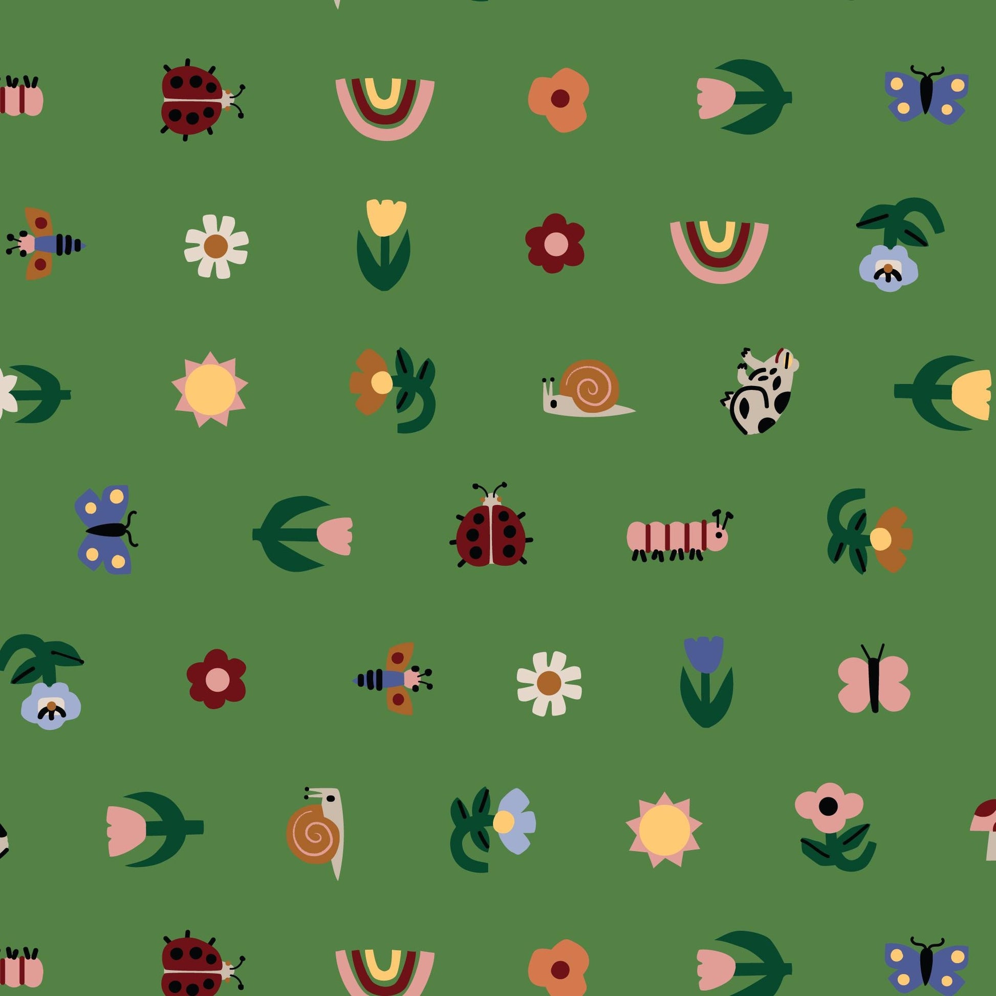 Tulip Creatures, Fabric by the Yard, 100% Organic Cotton, By Leah Duncan for Cloud9 Fabrics, Fern Grove Collection, Floral Print