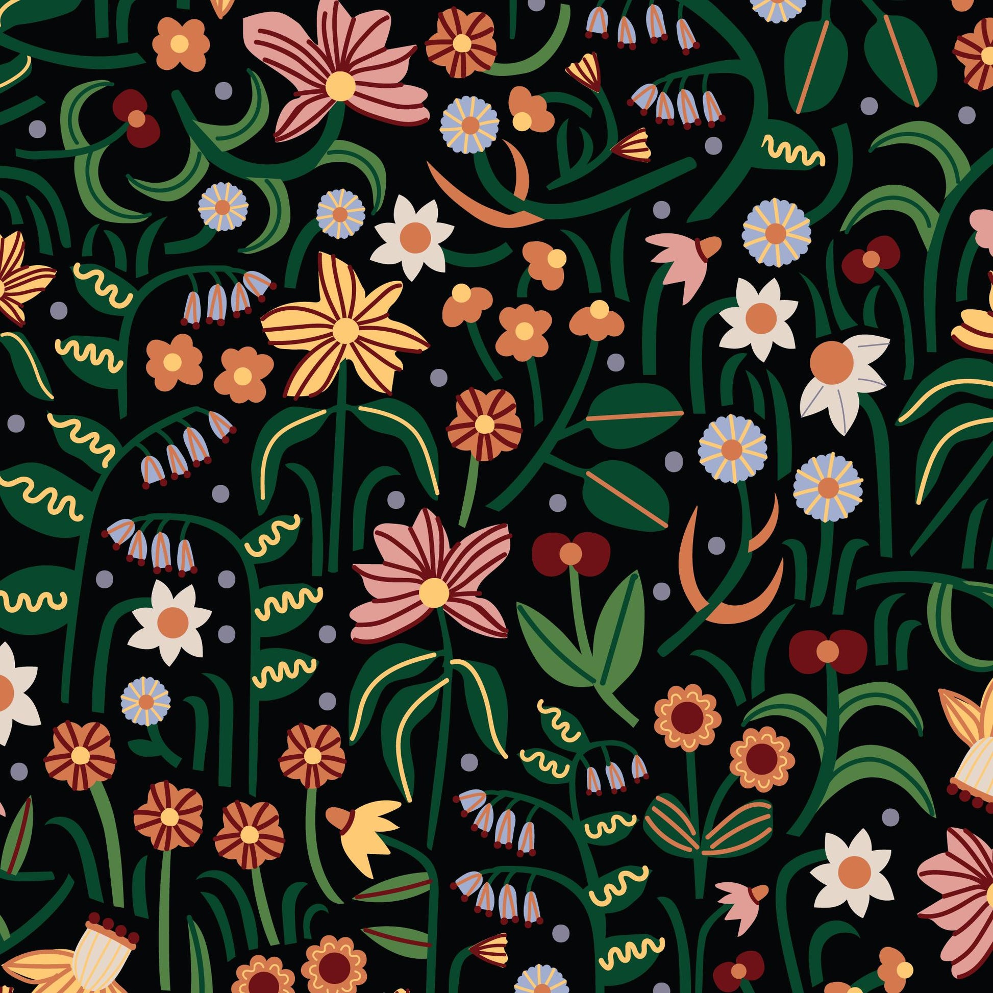 Moon Grove, Fabric by the Yard, 100% Organic Cotton, By Leah Duncan for Cloud9 Fabrics, Fern Grove Collection, Floral Print