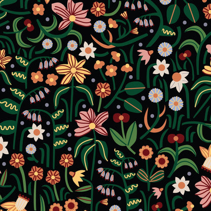 Moon Grove, Fabric by the Yard, 100% Organic Cotton, By Leah Duncan for Cloud9 Fabrics, Fern Grove Collection, Floral Print