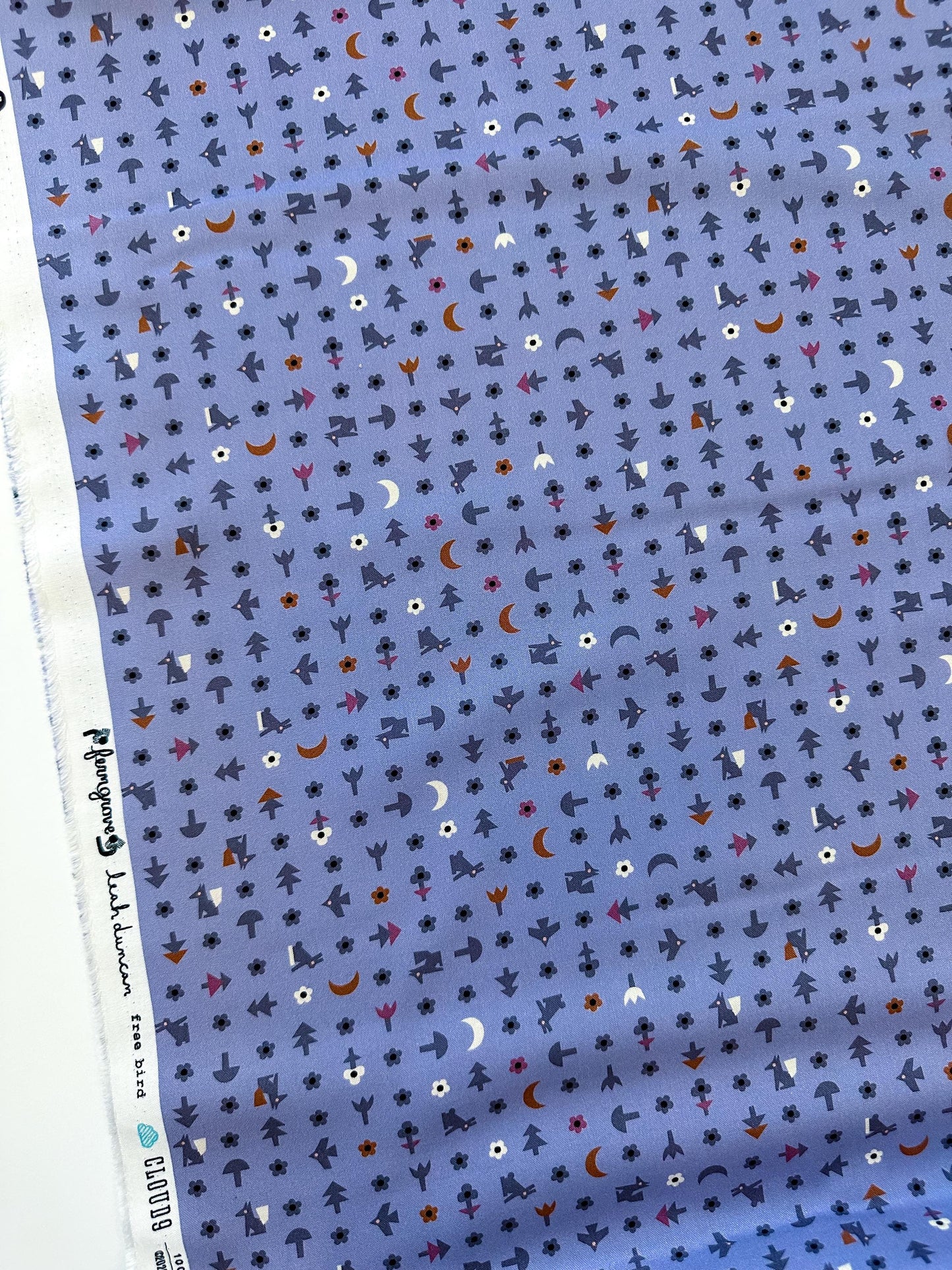 Free Bird | Blue, Fabric by the Yard, 100% Organic Cotton, By Leah Duncan for Cloud9 Fabrics, Fern Grove Collection
